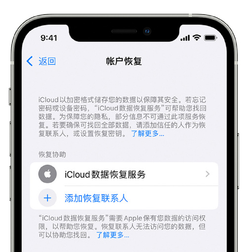 双塔苹果手机维修分享在 iPhone 上设置帐户恢复联系人的方法 